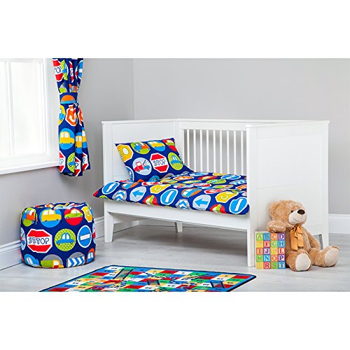 Road Signs Design Children's Cot Bed Junior Toddler Size Duvet Cover Set 120cm x 150cm with Pillowcase