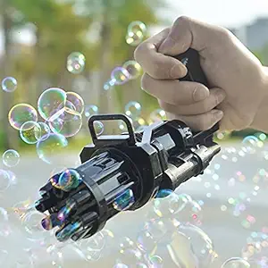 Tassino Bubble Gun Toy 8-Hole Electric Bubbles Maker for Toddlers Toys with 50 ml Bubble Solution (Black)