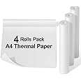 Phomemo A4 Quick-dry Continuous Thermal Paper, 8.27"x275 3/5" (210mm*6.5m) width, black text, 4 Rolls in box. Compatible with Phomemo M08F/M832/M833/M834 portable A4 printer. Storage for 10 years