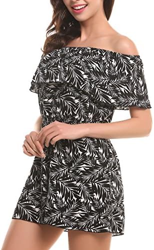 Vessos Women Off Shoulder Elastic Waist Playsuit Blackless Romper Short Jumpsuit