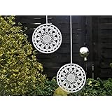 2tlg. Set Fensterbilder Ø 15 cm Fensterdeko gehäkelt weiß