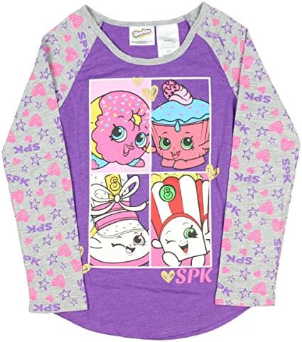 Shopkins Long Sleeve Shirt for Girls (X-Small 4/5, Purple Raglan-SPK)