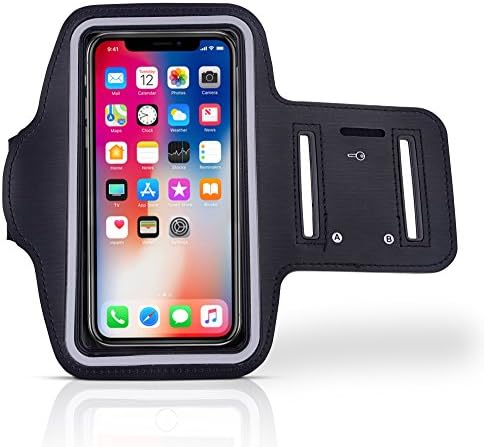 Running Armband, Divinio Sweatproof Adjustable Strap Phone Holder with 4 Earphone Jack, 1 Lightning Cable, Key Slots For iPhone X 8 7 6 5 Plus Samsung Galaxy. Ideal For Jogging Cycling Workout Walking