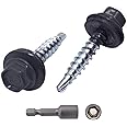 (Pack of 20 pcs) Metal Roofing Screws, 4.8 x 35 mm Painted Self-Drilling Screws With EPDM Washers, Sheet Metal Hex Screw (20, Graphite Grey RAL 7024)