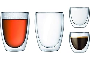 Bodum PAVINA Verres Double Paroi 4 pièces – Tasses Latte & Espresso 350ml et 80ml – Verre Thermique – Lave-Vaisselle