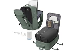 LIVBOTE Zaino Sottovuoto Viaggio con pompa sottovuoto, Zaini Airbag Zaino da Viaggio Aereo Bagaglio a Mano Ryanair 40x20x25 Borsa da Cabina per Donna Uomo -Verde