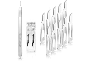 ‎MAY Set - 10 Stück Skalpellklingen Figur 15 aus Karbonstahl - Ersatzklingen einzeln steril verpackt + 1 x May - Skalpell-Halter - 21 cm lang - Edelstahl