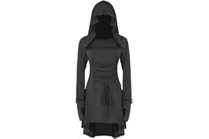 Xinlong Vestido Gotico Mujer Vestido Medieval Retro Disfraz de Bruja Traje con Capucha Adulto para Halloween Carnaval Party