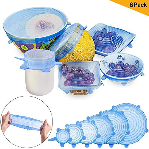 Sterling BazaarSterling Bazaar Set of 6 Silicone Stretch Lids Flexible Covers for Rectangle Round Square - Bowls Dishes Plates Cans Jars Glassware and Mugs