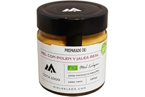MIEL COTA 1000 Miel con polen de abeja natural y jalea real. Sabor intenso de la miel de bosque con matices florales del polen y con la fuerza de la jalea real. Producto Artesano de Cosecha Propia. Origen: El Bierzo