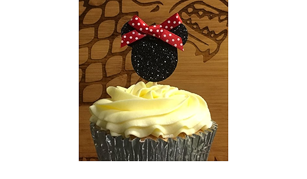 12 Decorations De Gateau Minnie Mouse Avec Pique Avec Nœuds Pour Cupcakes Non Comestible Amazon Fr Epicerie
