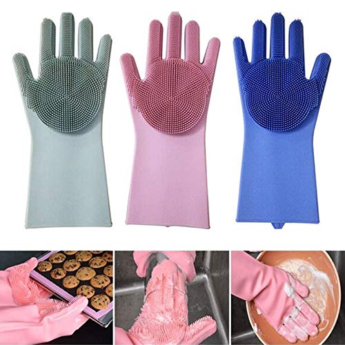 Carecroft Silicone Cleaning Reusable Heat Resistant Pair Magic Brush Gloves Scrubber for Kitchen Dishwashing Dish Car Wash Pet Bathroom Household, Blue, Pack of 1. - Image 7
