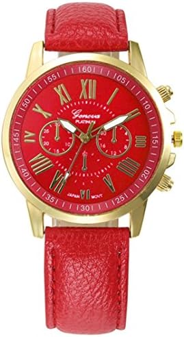WINWINTOM Roman Numerals Faux Leather Analog Quartz Wrist Watch Red