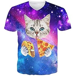 Leapparel Hombres 3D Gato Animal Impreso Casual Manga Corta V Cuello Camisetas Xl