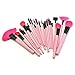 Yaha Professional 24pcs Makeup Brush Set tools Make-up Toiletry Kit Wool Brand Make Up Brush Set Case Cosmetic brush (24pcs Pink)