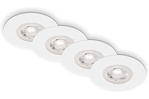 BRILONER - 4er Set Einbauleuchten Decke LED, Einbaulampen ultraflach, Einbaustrahler Bad, Badeinbaustrahler IP44, 4,9 Watt, 480 Lumen, Badezimmer, warmweiße Lichtfarbe, 90x25 mm (DxH), Weiß