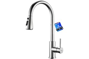 Ibergrif Rubinetto Lavello Cucina, Miscelatore Cucina con Doccetta Estraibile, Rubinetto Cucina Alta Pressione Ad Acciaio Inox Orientabile a 360° Monocomando(M22137)