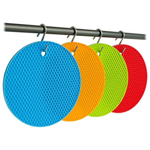 Oxid7® Topfuntersetzer Topflappen 4er Set Silikon hitzebeständig bis zu 230°C spülmaschinenfest bunt (Blau, Rot, Grün und Orange) - 6