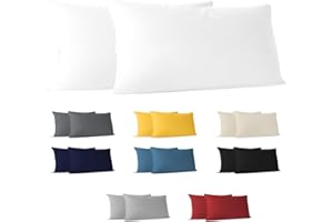 Dreamzie Fundas de Almohada (Juego de 2) - Blanco - para Las Almohadas 40 x 80 cm - 100% Algodon Jersey - Funda de Almohada Algodon - Funda Cojin para Cama - Protector de Almohada