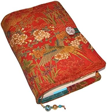 Book Cover, Vintage Kimono Silk Crepe, Birds of the Forest