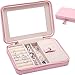 Produktbild LELADY JEWELRY Kleines Reise Schmuckkästchen, Schmuckbox Aufbewahrungsbox mit Spiegel, 6,85" x 4,85" x 1,65" (Rosa)