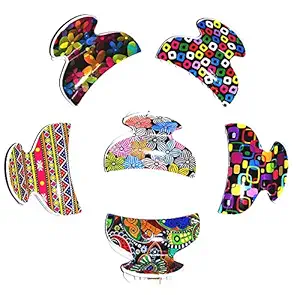 BHARATGAURAV Printed Mandala Pattern Design Butterfly Hair Claw Clip Clutcher Accessories for Women and Girls (Set of 6 Medium Size)