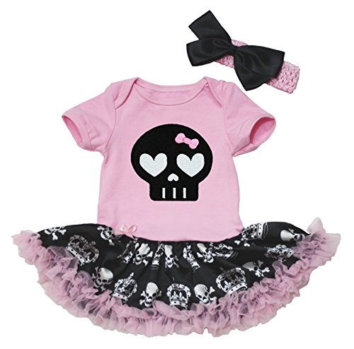 Halloween Dress Black Skull Cotton Bodysuit Crowns Skulls Tutu Romper Set Nb-18m