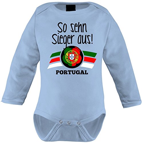 Mikalino Langarm Babybody So sehn Sieger aus Portugal, Farbe:sky;Grösse:0-3 Monate-