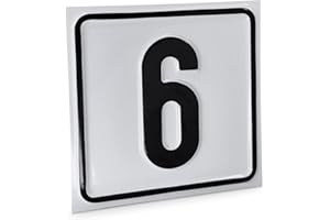 ‎BETRIEBSAUSSTATTUNG24 Betriebsausstattung24 Hausnummernschild Nr. 6 - Größe: 10 x 10 cm - Aluminiumschild - Farbe: weis/schwarz - Moderne Hausnummer- oder Parkplatzkennzeichnung
