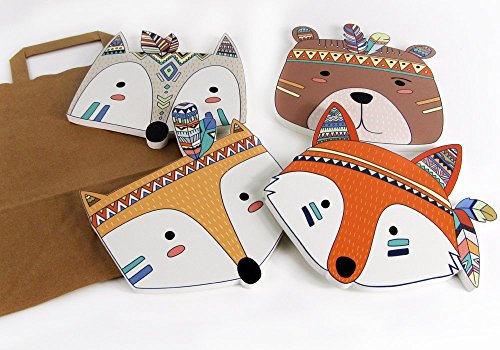 Wanddekoration in 3D für das Kinderzimmer *** NEUHEIT *** 4er-Set mit 3D-Effekt -Süße bunte Indianer Tierköpfe in TOP Qualität auf 10mm starken Platten – MADE IN GERMANY - 6