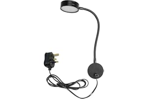 YANGLI Youngine 5W UK Plug Reading Lamp, Flexible Gooseneck 5W LED Wall Mounted Bedside Light with ON/Off Switch and Plug for Bedroom Hotel Workbench Studio (Black Cool White)
