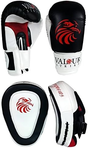 Valour Strike Boxing Gloves & Focus Pads ★ 10oz 12oz 14oz 16oz Set Hook Jab Punch Sparring Punching MMA Martial Arts Fight Training Muay Thai Kickboxing Boxercise