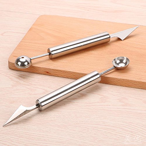 VECELO 2-in-1 Kugelausstecher Melonenlöffel Universalformer Fruchtfleischmesser Edelstahl Rostfrei für Dekoration Frucht-Salate Cocktails Desserts und Kuchen-Silber - 5