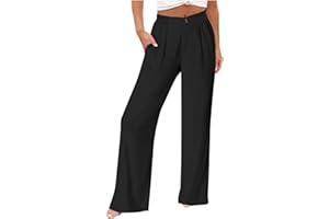 HAOLEI Pantalones de Vestir Mujer,Cintura Elástica Alta Pantalon de Pernera Ancha con Bolsillos Color Sólido Casual Versátil Pantalon de Trabajo Oficina Holgados Sencillo Pantalón Largo Otoño Invierno 2025