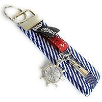 Schlüsselanhänger, Handtaschenanhänger Sylt aus Stoff in blau mit Steuerrad und Leuchtturm - Handgemacht / Handmade - Geschenk / Muttertag