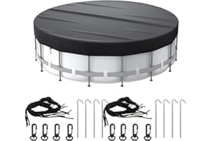 GLFLOW 210D Oxford Round Waterproof Solar Pool Cover with Drawstring, Heat Absorption, 6 Sizes, Black(10FT)