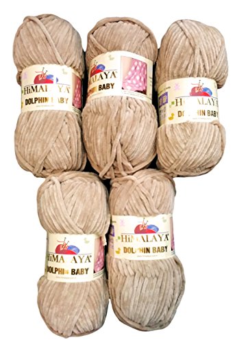 5 x 100 Gramm Babywolle beige 80317, 500 Gramm Wolle Super Bulky zum Stricken und Häkeln