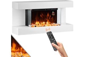 BAKAJI Camino Elettrico a Muro con Cornice Legno Caminetto 2000W Completo di Mobile, Silenzioso Design Moderno, Stufa a Parete, Termostato Digitale, Effetto Fuoco Realistico (Saint Moritz)