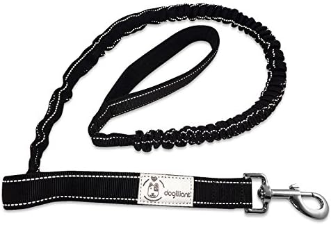 Dog Lead with Elastic Back Deck &amp; Soft Neoprene Hand Strap Bicycle and Jogging Lead for Medium and Large Dogs (1 Metre) Long – Heavy-Duty with Stable Carabiner