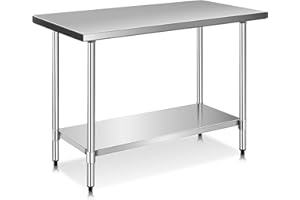 GIANTEX Tavolo da lavoro in acciaio inox a 2 livelli, tavolo da cucina in acciaio inox con ripiano regolabile in altezza, tavolo per la preparazione degli alimenti, piedini regolabili, 122x61x89 cm