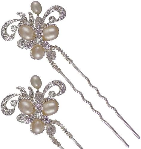 Deirdre Pearl Bridal Hair Pins (Silver Plated) 2-Pack (e2031hs-2)