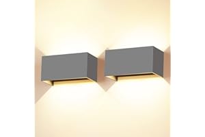 CWYCFW 24W Applique da Parete Esterno/Interno 2 Pezzi Applique Esterno Angolo del Fascio Regolabile Lampade da Parete 3000K Bianco Caldo Moderno Aapplique da Esterno IP65 Impermeabile Grigio Aapplique