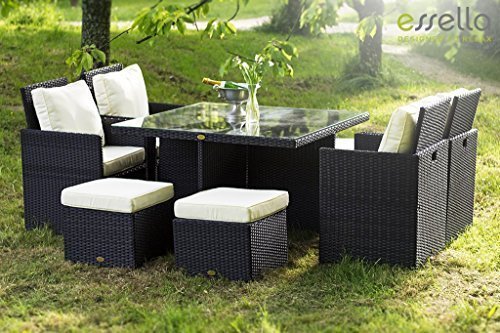 Preisvergleich Produktbild essella Polyrattan Essgruppe Vienna 4er in Schwarz