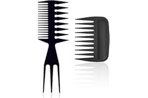 FUGLUS 2 PCS Pettine a Denti Larghi,Pettine 3 in 1,Pettini Capelli Antistatico,Pettini Olio Vintage,per Parrucchieri Donne Uomini Salone Ricci Lisci Varie Acconciature(Nero)