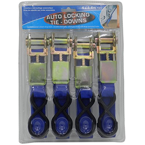 Price comparison product image 4x 4.6 Metre x 25mm Auto Locking Heavy Duty Ratchet Tie Down Cargo Strap Lashing