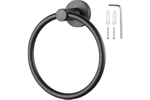 Knpwer Towel Ring 304 Stainless Steel Matte Black Towel Holder Round Shape Hand Towel Holder with Screws for Bathroom