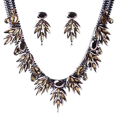 Generic Parure Femme Chaîne Collier et Boucles D'oreilles Strass Ensemble de Bijoux - Or