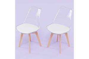WAFTING 2er Set Esszimmerstuhl mit transparenter Rückenlehne, weißem Kissen und Buchenholzbeinen für Esszimmer, Schlafzimmer, Wohnzimmer und Konferenzraum…