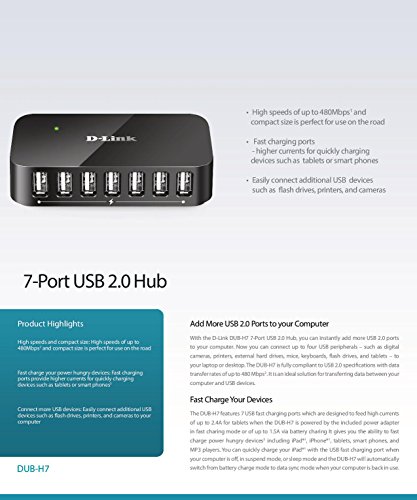 D-Link DUB-H7 (USB2.0) HUB USB 7P 7xUSB-A/B 1xUSB-B/B +Kabel+Stromversorgung - 4