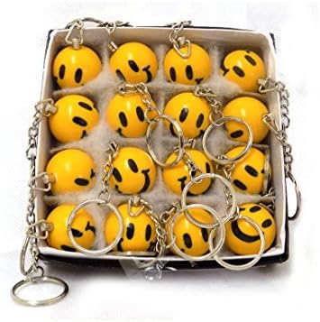 Box of 16 x Smile Face (Emoji Style) Key Rings. Ideal for Party Bay Fillers / Fillings or Pinata Prizes.